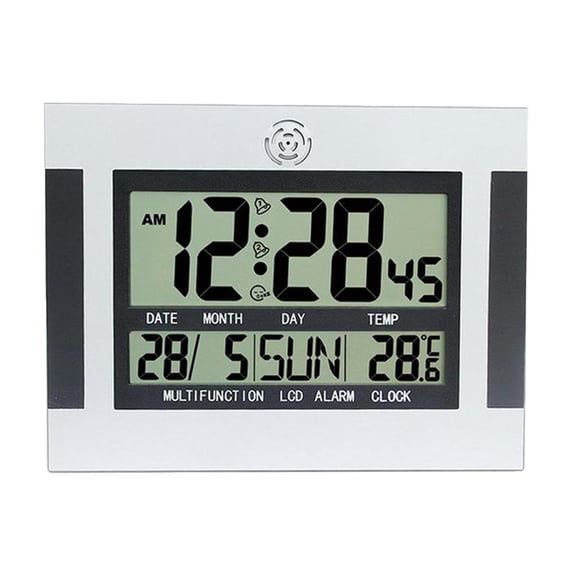 LCD Snooze Alarm Clock Display Backlight Week/Month/Year, 12/24H Displays, Indoor Temperature Meter