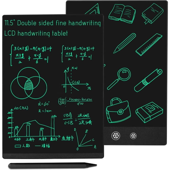 LCD Writing Tablet, 11.5in Double Display Erasable Reusable Electronic Drawing Pads, Electronic scratchpad for Kids and Adults Black