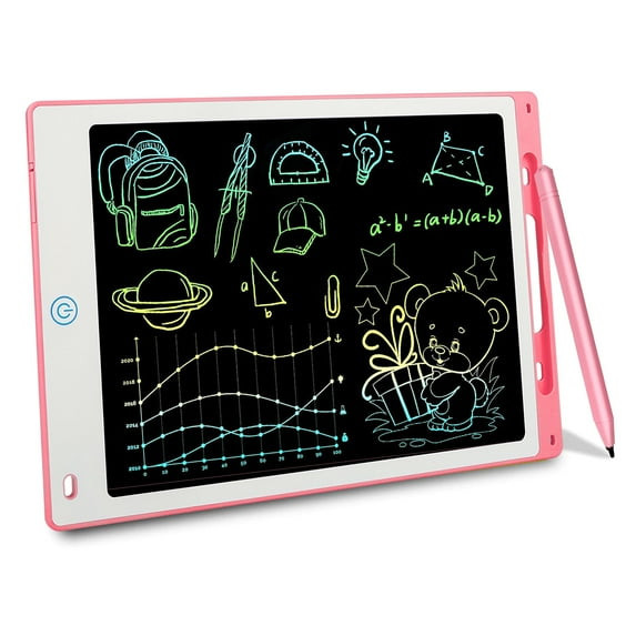 LCD Writing Tablet, 12 in Colorful Screen Drawing Pad, Handwriting Doodle Board for 3 - 12 Year-Old Boys and Girls - Pink