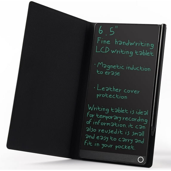 LCD Writing Tablet for Adult: 6.5 Inch Full Screen Mini Digital Notepad Reusable Small Writing Pad with Hall Switch and Leather Case Portable Use for Office Study Teaching