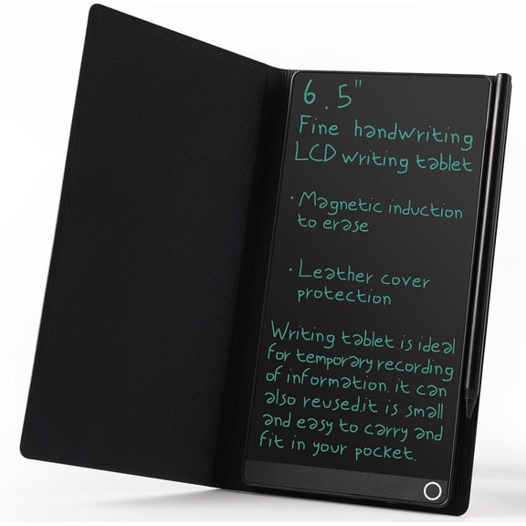 LCD Writing Tablet for Adult: 6.5 Inch Full Screen Mini Digital Notepad Small Writing Pad with Hall and Leather Case Portable Use for Office Study Teaching