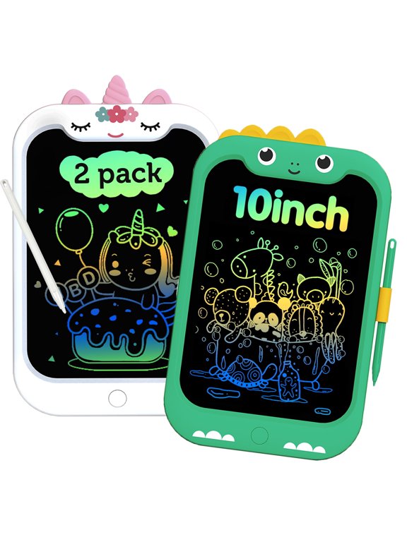 2PCS LCD Writing Tablet, GKcity Electronic Writing Drawing Board Pad Erasable, 10 Inch Doodle Board Educational Toys Gifts Christmas Gift for 3-6 Years Old Boys and Girls, (White&Green)