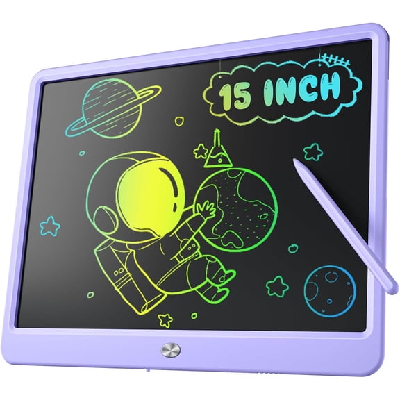 LCD Writing Tablet for Kids, 15 Inch Large Screen Doodle Board, Colorful Drawing Writing Board Tablet Kids Age 3-12+ Birthday Erasable Drawing Pad Message Practice Note Learning Toys, Purple