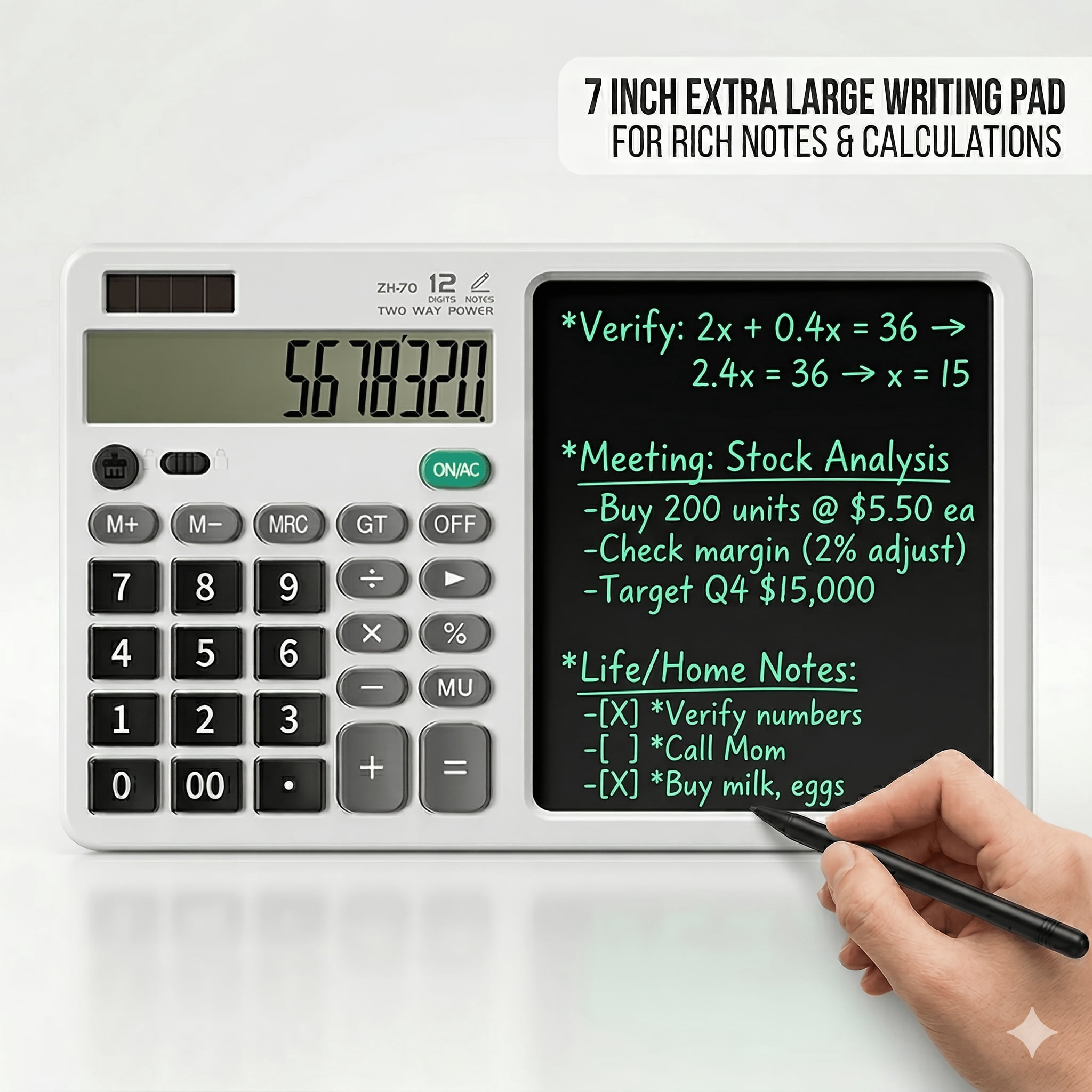LCD display calculator tablet with recording backup portable for office students and professional use