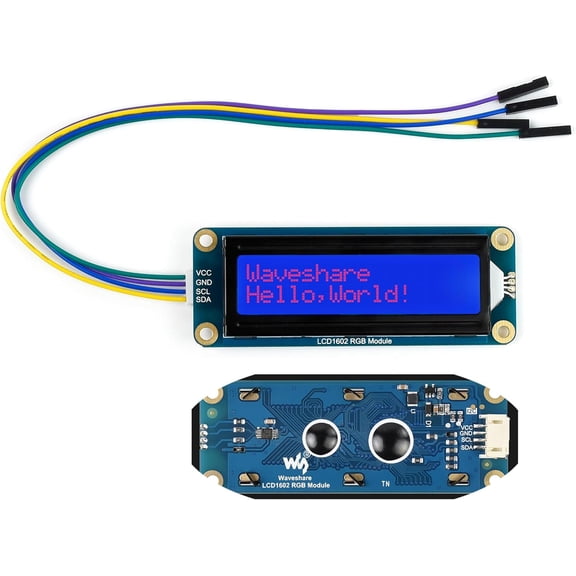 LCD1602 RGB Module 16x2 Characters LCD, Adjustable RGB Backlight Color, 16M Backlight Colors 3.3V/5V Operating Voltage, I2C Bus for /Pi Pico/for Arduino/Jetson Nano Developer Kit
