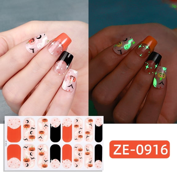 LCEPCY Halloween Luminous Press On Nails, Medium Glow in the Dark Skull Ghost & Spider Web Design, Spooky Horror False Nail Tips Reusable Glossy, for Night Party & Haunted House, Style H