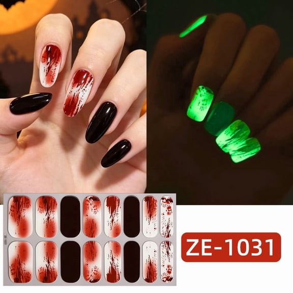 LCEPCY Halloween Luminous Press On Nails, Medium Glow in the Dark Skull Ghost & Spider Web Design, Spooky Horror False Nail Tips Reusable Glossy, for Night Party & Haunted House, Style I