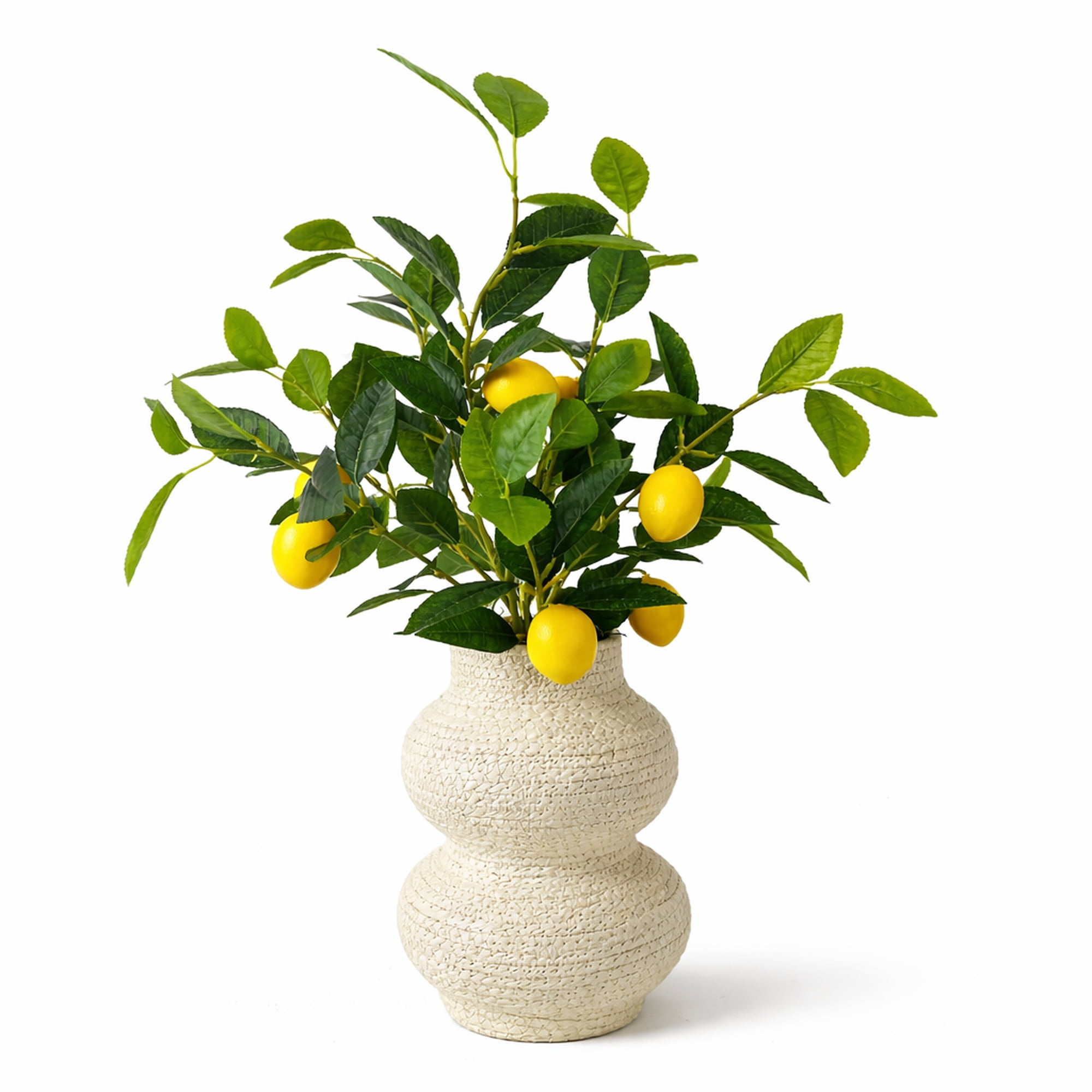 Artificial Plant, 24in Artificial Lemon Plant with Realistic Lemons in a Woven Tiered Basket by LCG Florals, Fake Indoor Faux Plant for Living Room, Kitchen, and Home Decor