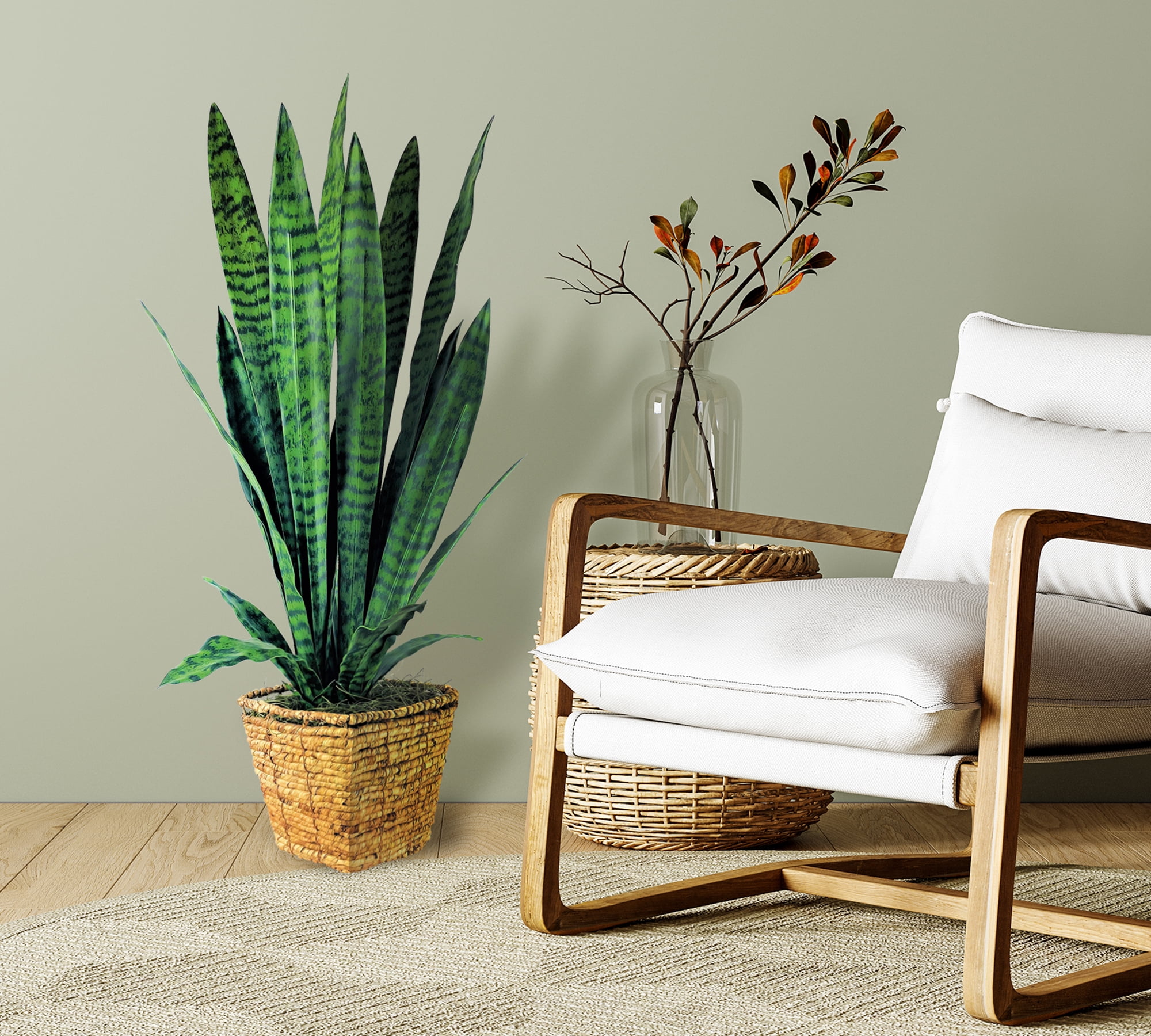 LCG Florals Artificial Plant, Snake Plant, 3.17 ft, Square Handwoven Basket