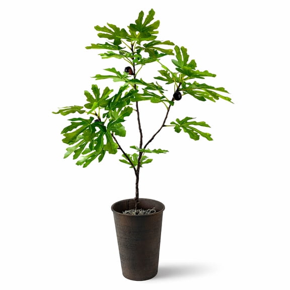 Artificial Tree, 3ft Artificial Fig Plant with Realistic Fig Fruits in a Black Textured Metal Pot by LCG Florals, Fake Indoor Faux Tree for Living Room, Office, and Home Decor