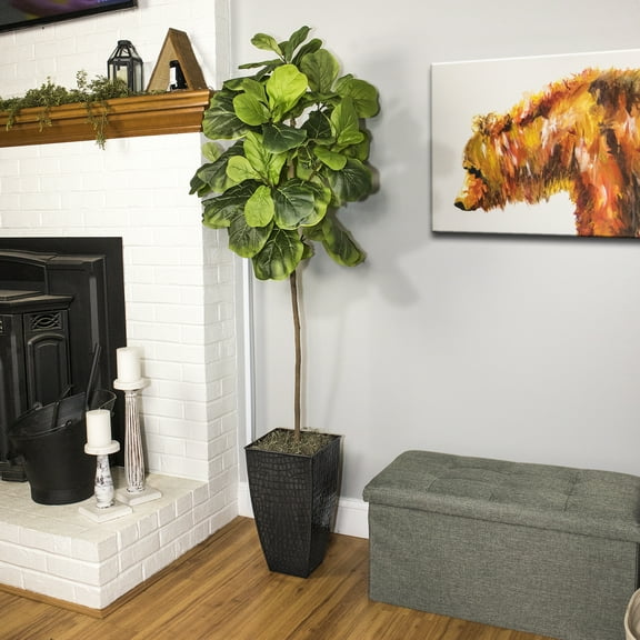 LCG Florals Artificial Tree, Fig Tree, 6 ft, Black Metal Container