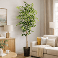 thumbnail image 1 of Artificial Tree, 6ft Artificial Designer Ficus Tree in a Black Embossed Metal Planter by LCG Florals, Faux Designer Fake Indoor Tree for Living Room, Office, and Home Décor, 1 of 11