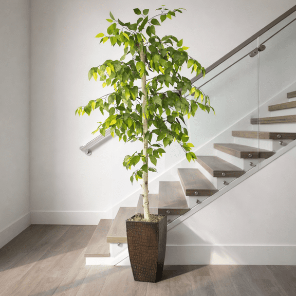 Artificial Tree, 6ft Artificial Designer Ficus Tree in a Copper Embossed Metal Pot by LCG Florals, Faux Designer Fake Indoor Tree for Living Room, Office, and Home Décor