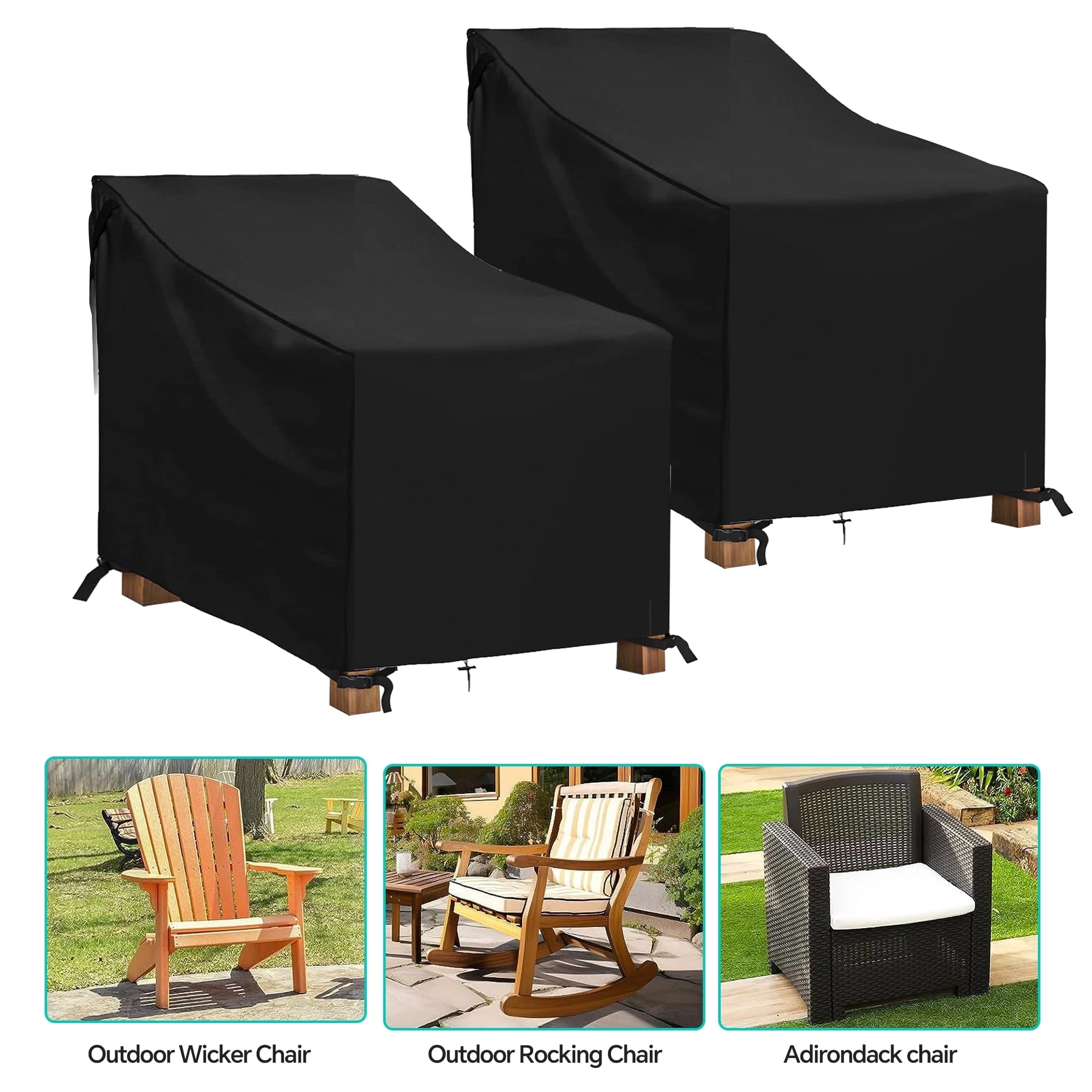LCGOD Patio Chair Covers, Outdoor Lawn Furniture Covers 100% Waterproof, Lounge Deep Seat Large Cover with 600D Heavy Duty Oxford Cloth, 35" W x 39" D x 31" H（2PCS）