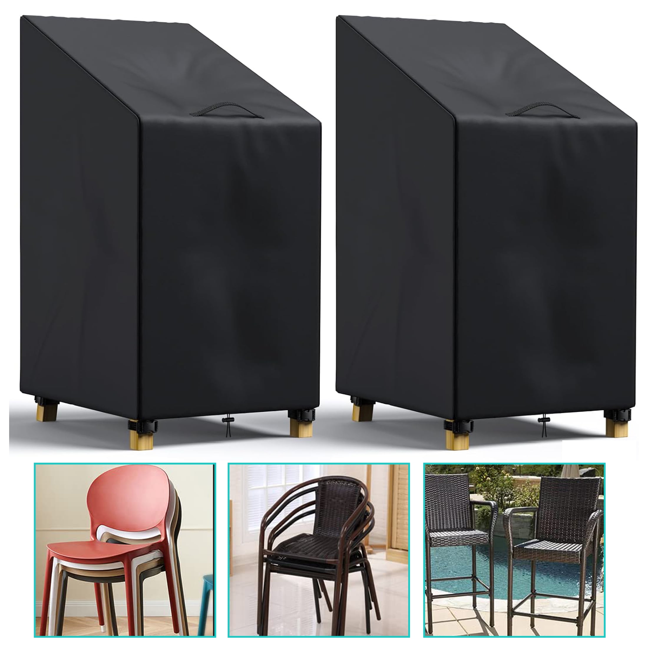 LCGOD Stackable Patio Chair Cover, Outdoor Chair Cover 100% Waterproof, High Back Lawn Patio Furniture Covers, Fits for 4-6 Stackable Dining Chairs, 2PCS, 28"Wx36"Dx47"H