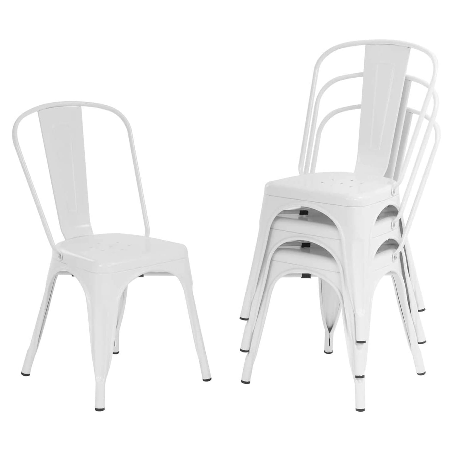 LCH Metal Dining Chairs Set of 4 Indoor Outdoor Metal Chairs 18 Inch, Cream