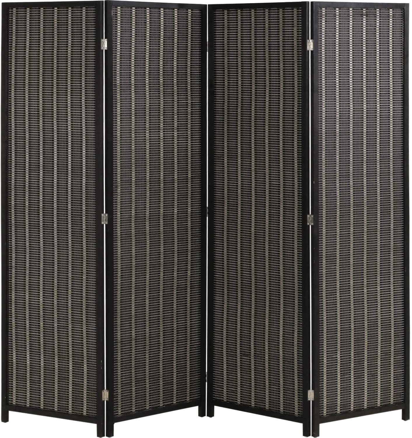 Black Bamboo and Pine 4-Panel Folding Room Divider