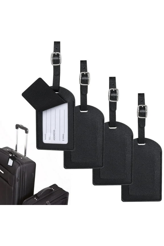 4 Pieces PU Leather Luggage Bag Case Tags,Bag Suitcase Labels Leather Luggage Tags for Suitcases,PU Leather Name ID Labels Privacy Luggage Labels for Travel Bag Suitcase.