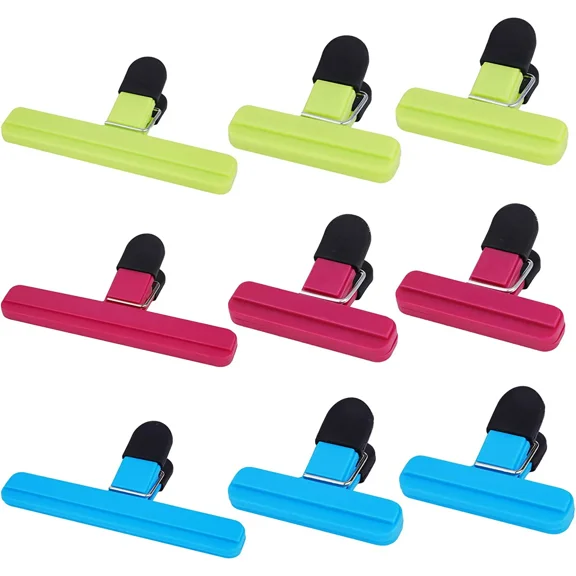 LCHOME 9 Pack Large Chip Bag Clips - Assorted Sizes Food Bag Clips Plastic Heavy Seal Grip. Large Bag Clips for Food Storage, Snack Clips Bag Clips for Chips and Other Food Bags(6 x 3.5 Inch)
