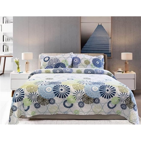 LCM Home Fashions Q019 Rachel Oversized Geometric Floral Quilt Set