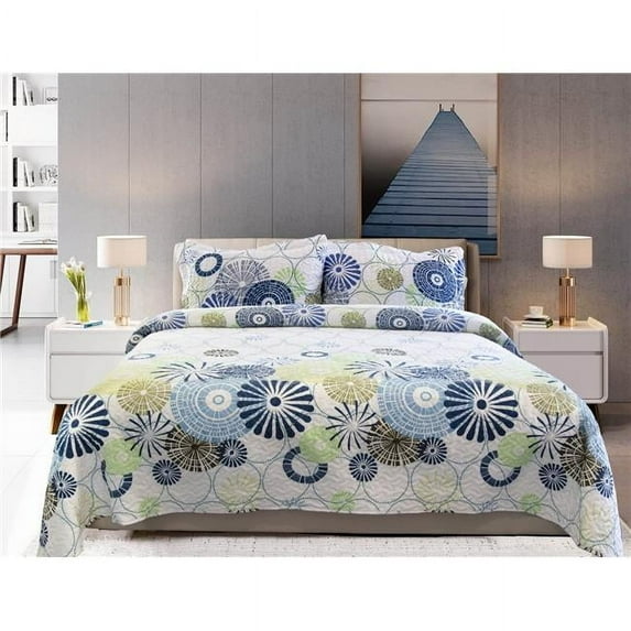 LCM Home Fashions Q018 Rachel Oversized Geometric Floral Quilt Set