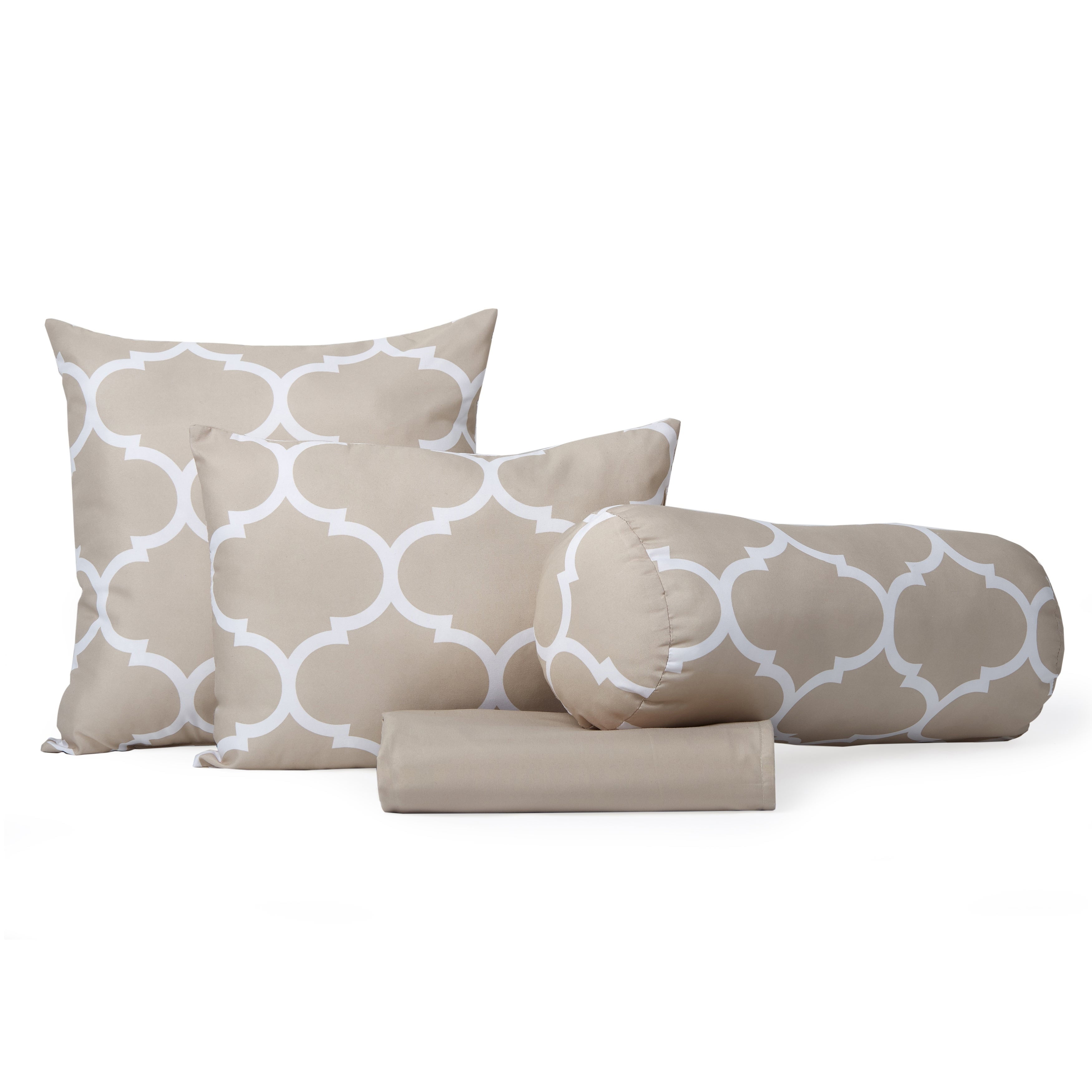 Taupe and White Queen Microfiber Reversible Comforter Set