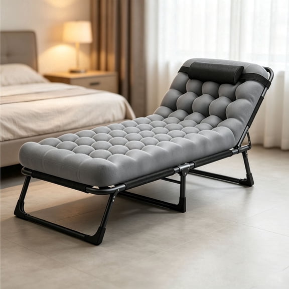 LCNDKF Folding Lounge Chair Adjustable Reclining Sleeping Cot Padded Cushion Foldable Guest Bed Gray