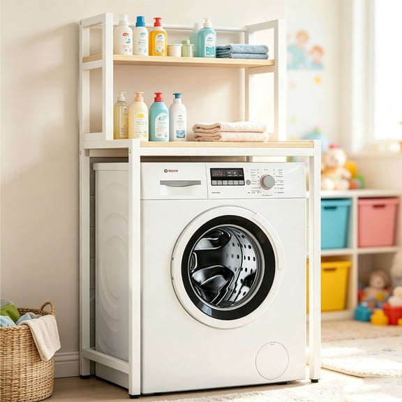 LCNDKF Space Saving 2 Tier Washer Shelving Unit Freestanding Laundry Storage Rack 27.16*23.62*59.84in