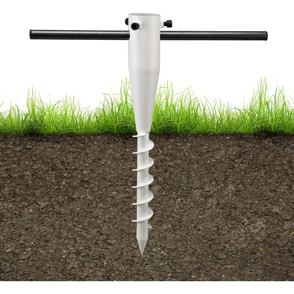 LCOKEIY Beach Umbrella Sand Anchor, No Dig Metal Outdoor Umbrella Holder Stand for Strong Wind, White, 1Pack