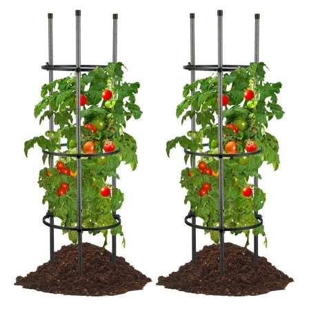 LCOKEIY Tomato Cage for Vegetables- 46" Tall Plant Support with Stabilizer Rings, 2 Pac