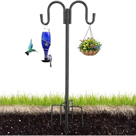 LCOKEIY 46 inch Double Shepherds Hook for Outdoors Bird Feeder, Heavy Duty Bird Feeder Poles