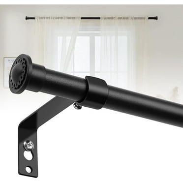 LCOKEIY Black Curtain Rod with Brackets for Windows 28 to 48 inches , 5/8 Inch Metal Pole, Modern Simplicity Décor Style