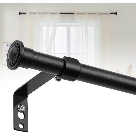LCOKEIY Black Curtain Rod with Brackets for Windows 28 to 64 inches , 0.6in Metal Pole, Modern Simplicity Décor Style