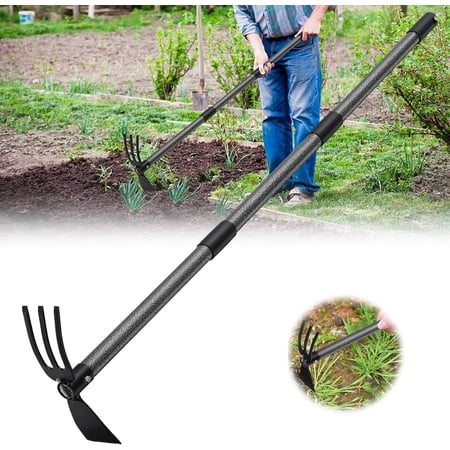 LCOKEIY Garden Hoe and Cultivator with Double-Head,46" Adjustable Handle Hand Garden Tool, Heavy Duty Hoe with Tiller