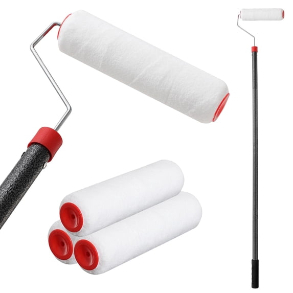 LCOKEIY Paint Roller with Brush, 4ft Adjustable Paint Roller Extension Poles for House Walls Ceiling