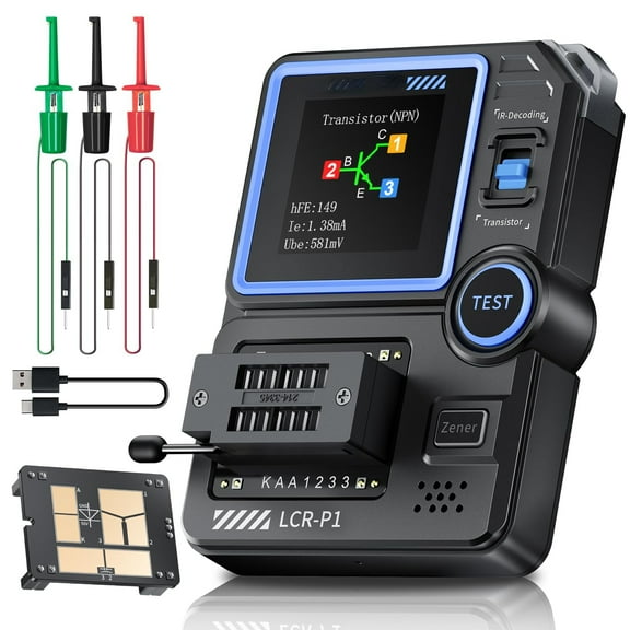 LCR-P1 Transistor Tester, Mosfet Transistor Capacitor Tester, SMD Electronic Component Tester, Diode Triode Zener Diode Resistance Inductance Battery Test LCR Meter MOS PNP NPN ESR Meter