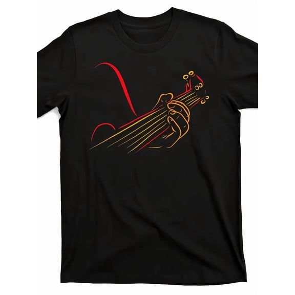 LCRSHOP Men's Vintage Rock Tee - Soft Breathable Cotton T-Shirt with Electric Guitar Graphic in Red & Yellow - Lightweight Crew Neck Shirt for Concerts, Gifts, Everyday