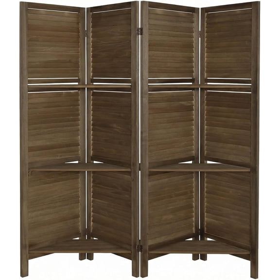 LCZY 4 Panel Folding Room Divider with Shelves, Portable Lightweight Privacy Screen for Bedroom Home Office, No Assembly Required, Dark Brown
