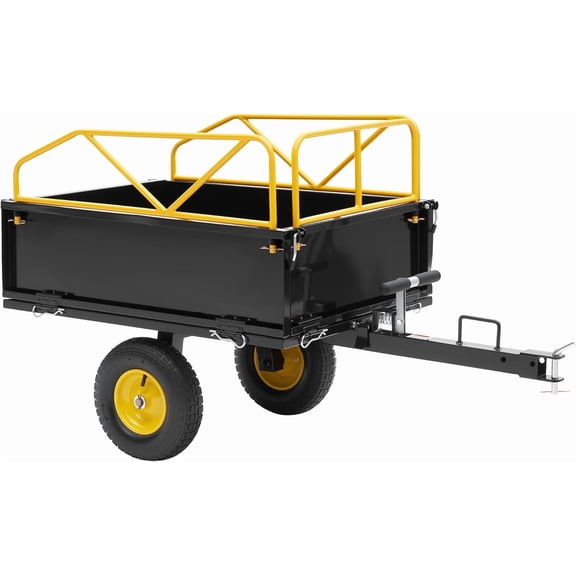 LCZY Garden Utility Trailer, 500Lbs 12 Cu.Ft ATV UTV Trailer Tow Behind Dump Cart with Removable Sides, Rear Hitch & Convenient Handle, Outdoor Lawn Mower Cart for Tractor