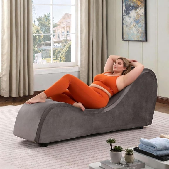 LCZY Grey Chaise Lounge Chair with Velvet Cover, Heavy-Duty Metal Frame for Exercise, Stretching, Relaxation