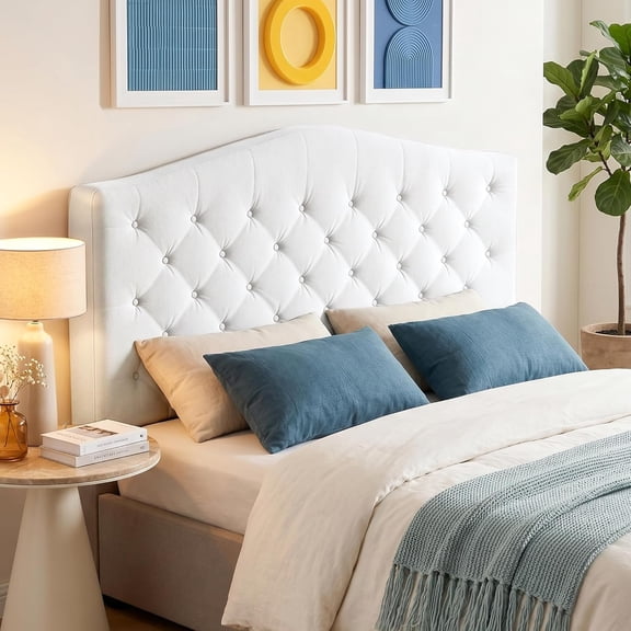 LCZY Headboard Queen Size, Upholstered Tufted Head Board Only, 4’’ High-Density Sponge Back, 2 Screw Easy Assembly (Queen, Beige)