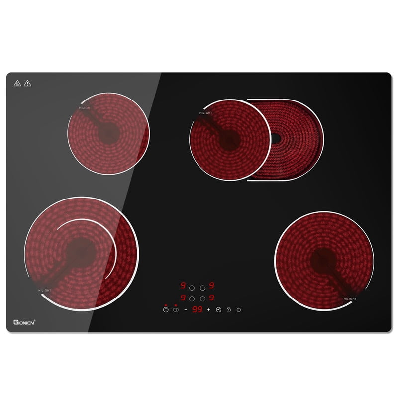 LD 30 in. 4 Elements Radiant Electric Cooktop in Black with Flexible Ring 7200-Watt Built in Electric Stove Touch Panel