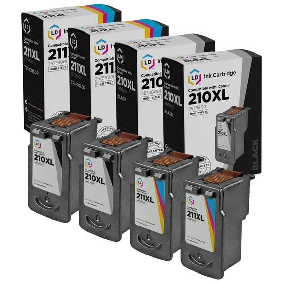 LD Products Canon Compatible Replacement PG-210XL & CL-211XL Set of 4 High Yield Ink Cartridges