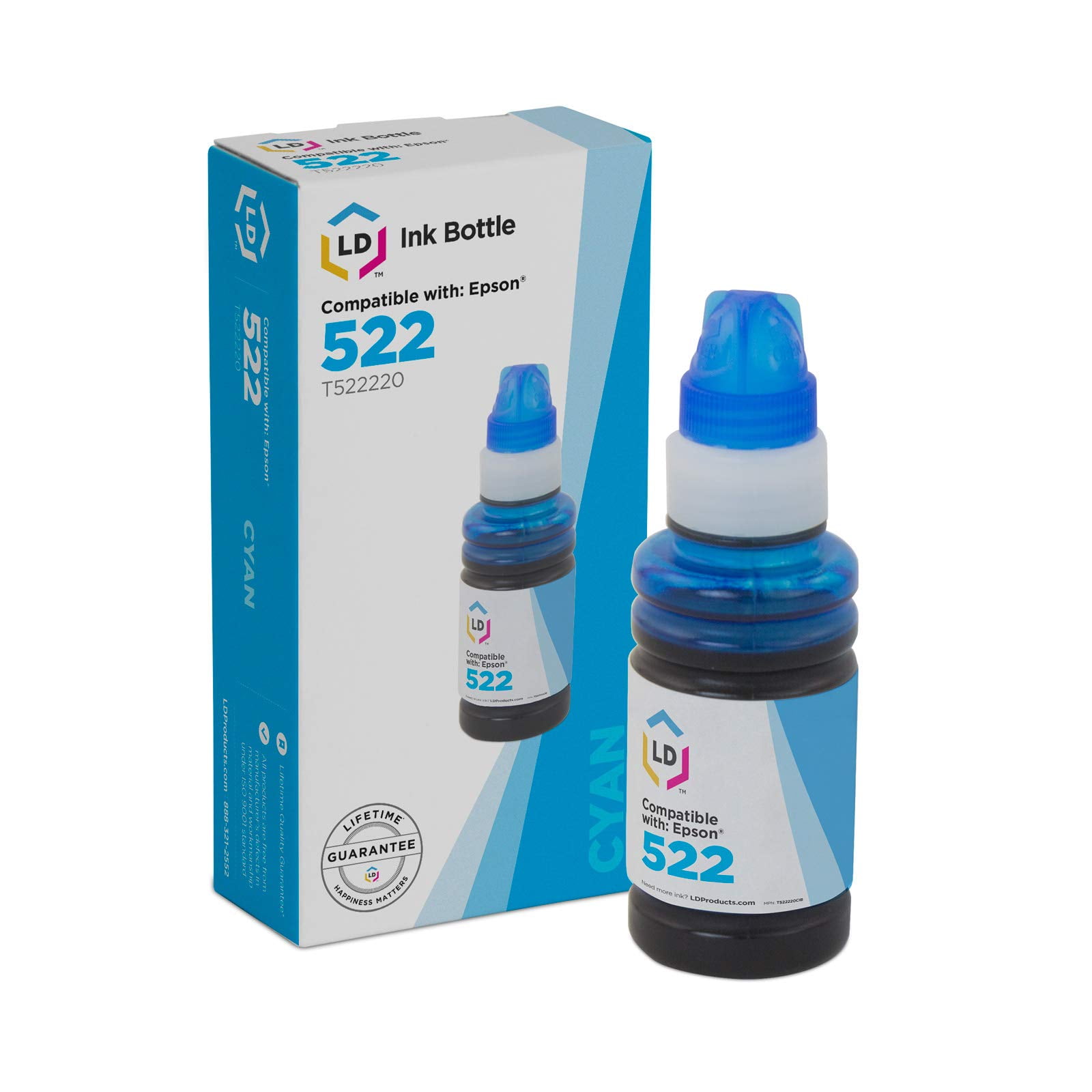 LD Compatible Ink Bottle Replacement for Epson EcoTank 522 T522220 (Cyan)