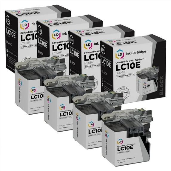 LD Compatible Ink Cartridge Replacement for Brother LC10EBK Super High Yield (Black, 4-Pack) Compatible Brother Printer Model MFC-J6925DW
