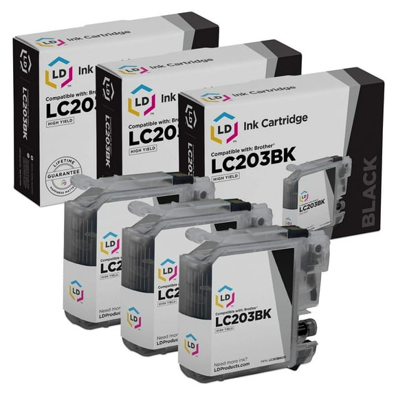 LD Compatible Ink Cartridge Replacement for Brother LC203BK High Yield (Black, 3-Pack)