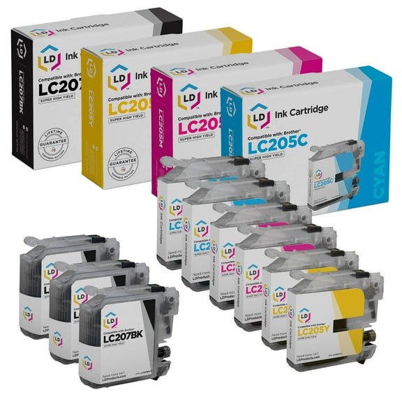 LD Compatible Ink Cartridge Replacement for Brother LC207 & LC205 Super High Yield (3 Black, 2 Cyan, 2 Magenta, 2 Yellow, 9-Pack)