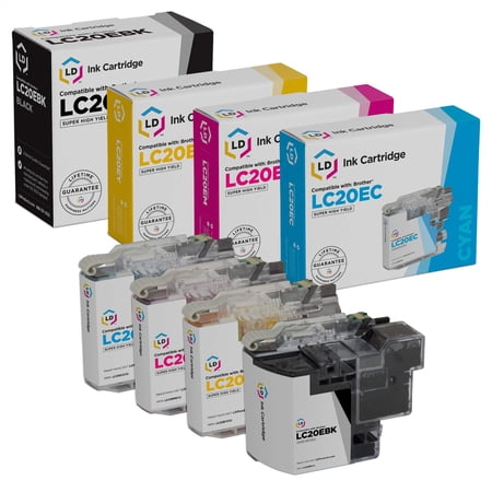 LD Compatible Replacement Ink Cartridge for Brother LC20 4PK: 1 LC20EBK,1 LC20EC,1 LC20EM,1 LC20EY