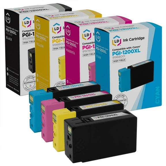 LD Compatible Ink Cartridge Replacement for Canon PGI-1200XL High Yield (1 Black, 1 Cyan, 1 Magenta, 1 Yellow, 4-Pack)