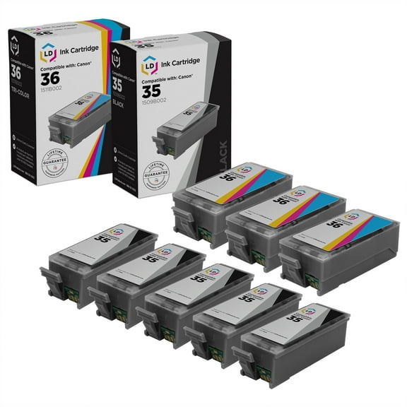 LD Compatible Ink Cartridge Replacement for Canon PGI35 & CLI36 (5 Black, 3 Color, 8-Pack)